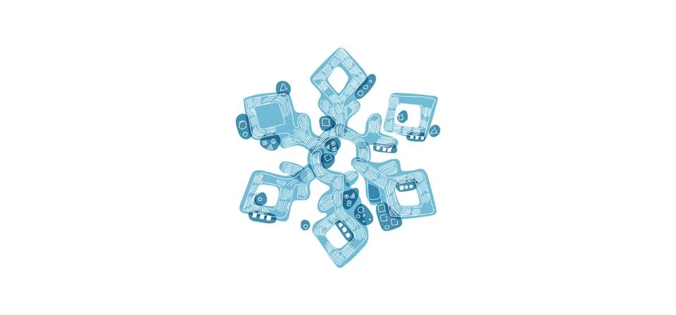 Blue shaded snowflake with transparent elements isolated on white background. Stock Illustration