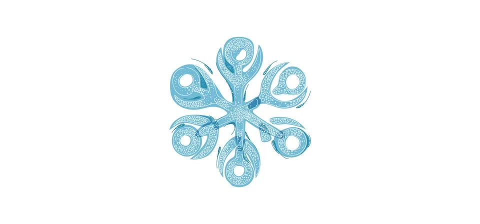 Blue shaded snowflake with transparent elements isolated on white background. Stock Illustration