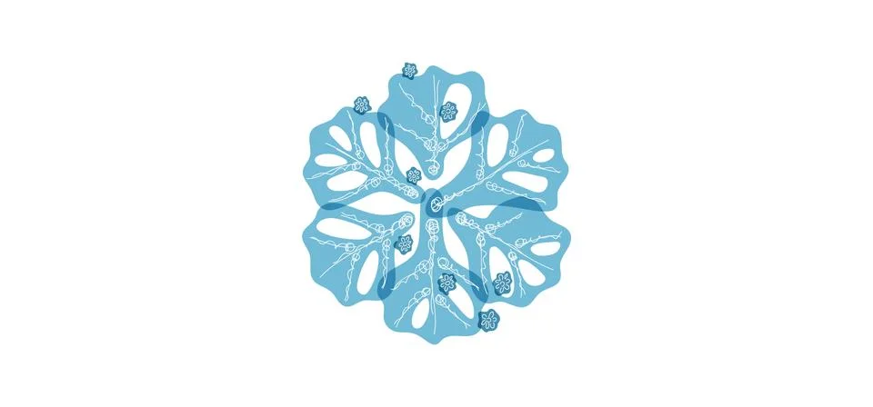 Blue shaded snowflake with transparent elements isolated on white background. Stock Illustration