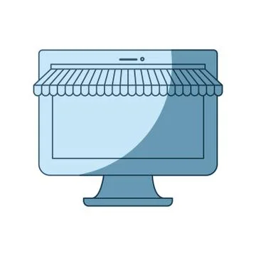 Blue shading silhouette of desktop computer online store 스톡 일러스트