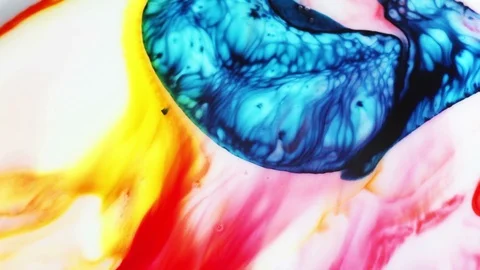 Blue shape on yellow and red paint Stock Footage 90190896