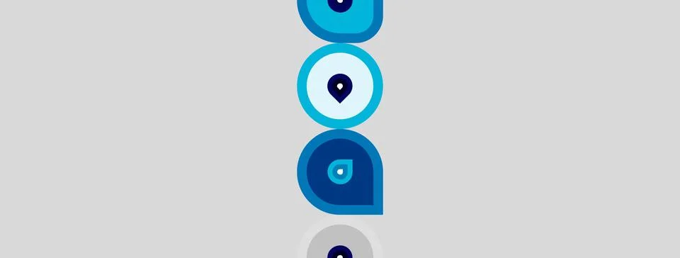 Blue shapes stacked vertically. Circles, teardrops, location pin present. Lig Stock Illustration