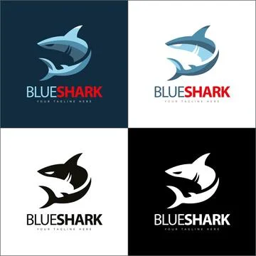 Blue shark barracuda logo set template design Stock Illustration