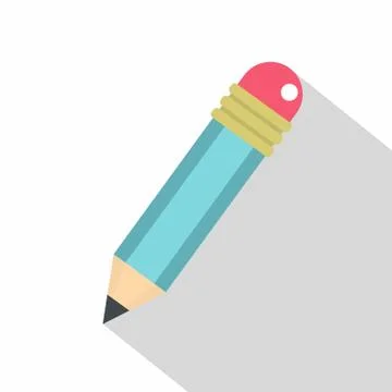 Blue sharpened pencil with eraser icon, flat style Stock Illustration