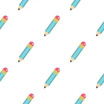 Blue sharpened pencil with eraser pattern seamless Stock Illustration