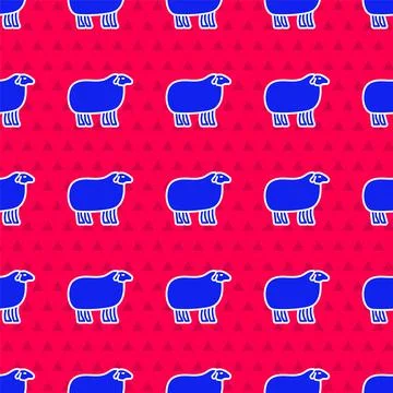 Blue Sheep icon isolated seamless pattern on red background. Animal symbol Stock Illustration