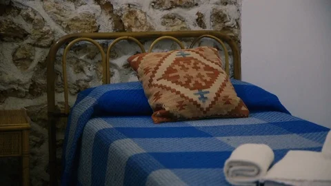 Blue sheets bedroom Stock Footage 86748670