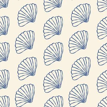 Blue shells pattern on soft beige background 库存插图