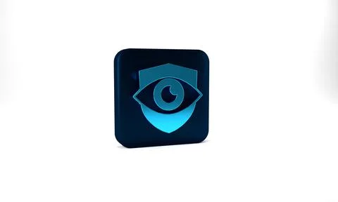 Blue Shield and eye icon isolated on grey background. Security, safety Stock Illustration