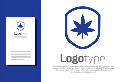 Blue Shield and marijuana or cannabis leaf icon isolated on white background Stock Illustration