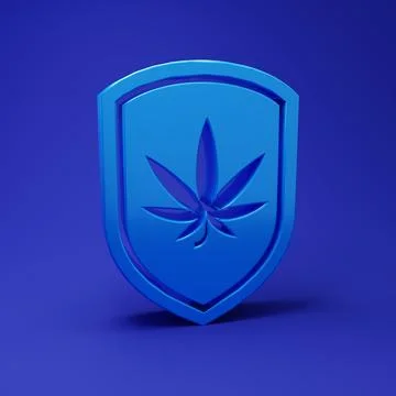 Blue Shield and marijuana or cannabis leaf icon isolated on blue background.. Stock Illustration