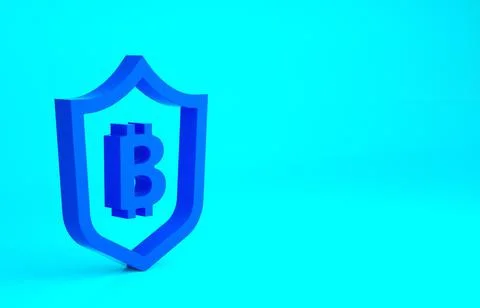 Blue Shield with bitcoin icon isolated on blue background. Cryptocurrency min Stock Illustration