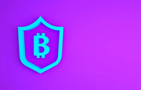 Blue Shield with bitcoin icon isolated on purple background. Cryptocurrency m イラスト素材