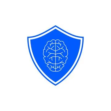 Blue Shield with Brain Icon Representing Mental Health Protection Stock Illustration