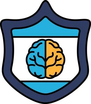 A blue shield with a brain on it Illustrazione stock