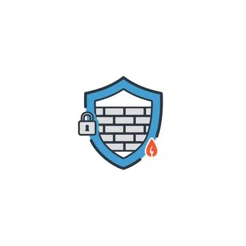 A blue shield with a brick wall and a lock Stock Illustration