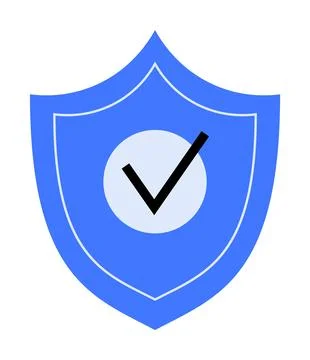 Blue shield with a check mark at center. Ideal for security, protection, safe Illustrazione stock