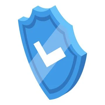 Blue shield with check mark providing security and protection Illustrazione stock