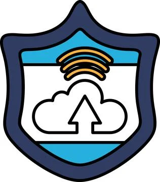 A blue shield with a cloud and an arrow pointing upwards Stock Illustration
