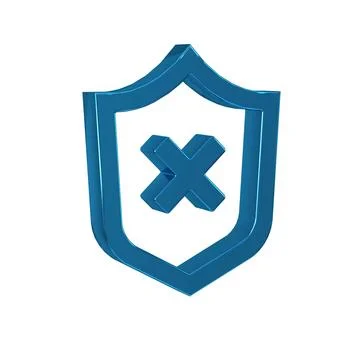 Blue Shield with cross mark icon isolated on transparent background. Shield.. Illustrazione stock