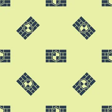 Blue Shield with cyber security brick wall icon isolated seamless pattern on 스톡 일러스트
