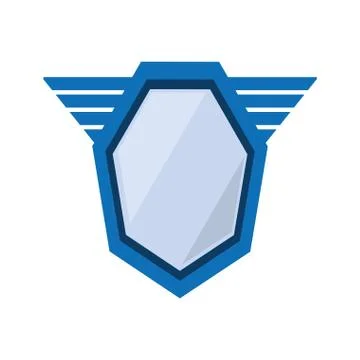 Blue shield emblem winged shape geometric badge Stock Illustration
