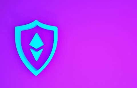 Blue Shield Ethereum ETH icon isolated on purple background. Cryptocurrency m Stock Illustration