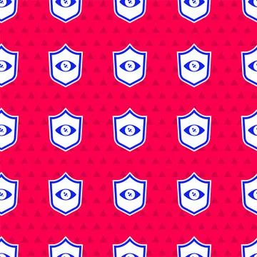 Blue Shield eye scan icon isolated seamless pattern on red background. Scanning Illustrazione stock