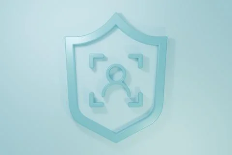 Blue Shield face recognition icon isolated on blue background. Face identif.. Stock Illustration