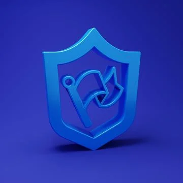Blue Shield with flag icon isolated on blue background. Victory, winning an.. Stock Photos