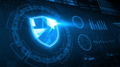 Blue shield with head up display background and futuristic technology background Stock Footage 152716260