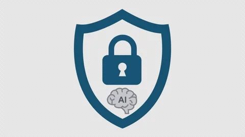 Blue Shield Icon with AI Brain and locking Padlock Animation on Transparent.. Stock Footage 346981676
