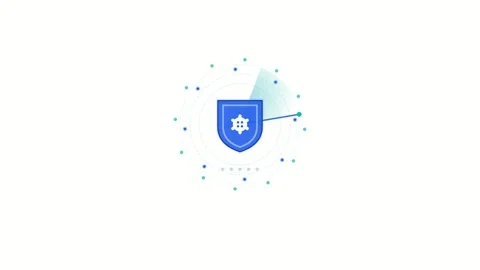 Blue Shield Icon Animation Scanning for Cyber Security Protection Stockbeeldmateriaal 334737329