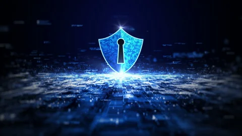 Blue Shield Icon Cyber Security, Digital Data Network Protection Stock Footage 217656133