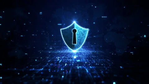 Blue Shield Icon Cyber Security, Digital Data Network Protection Stock Footage 217656408