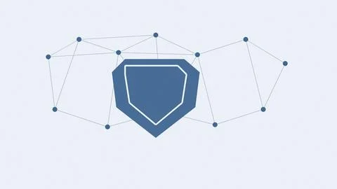 Blue shield icon with digital network nodes isolated on a light background Stock Illustration