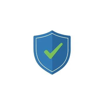 Blue shield icon with green checkmark Illustrazione stock