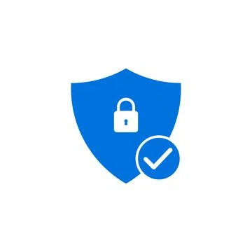 Blue Shield Icon with Lock and Check mark Representing Trusted Security Illustration
