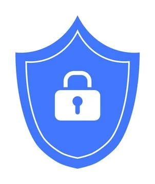 Blue shield icon with a white lock at the center, signifying security and saf Illustrazione stock