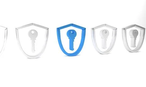 Blue Shield with key icon isolated on white background. Protection and secu.. Stock Illustration