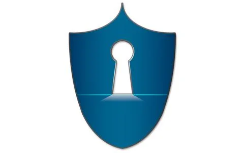 Blue shield with keyhole icon Stock Illustration