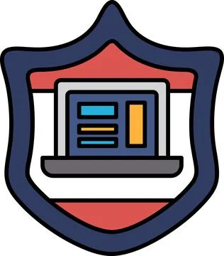 A blue shield with a laptop on it Illustrazione stock