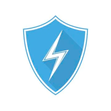 Blue shield with lightning icon. Vector illustration Stock Illustration