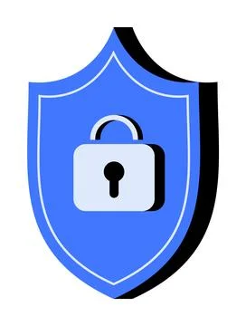 Blue Shield with Lock Symbol Signifying Security and Protection. Stock Illustration