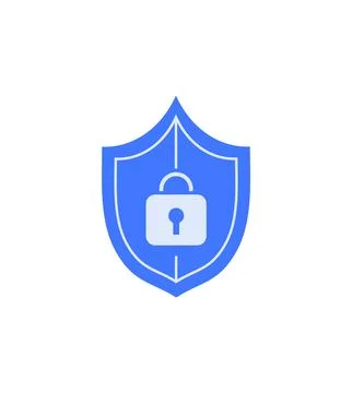 Blue shield with a lock, symbolizing data protection, security, and defense a Illustrazione stock