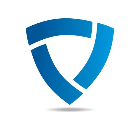 Blue shield made of separated arcs, triangle. Mobius loop. Infinity 스톡 일러스트