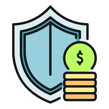 Blue shield protecting a stack of coins and a dollar sign coin Stock Illustration