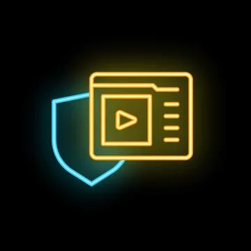 Blue shield protecting video player interface with neon light effect Illustrazione stock