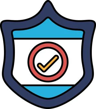 A blue shield with a red circle and a check mark Stock Illustration