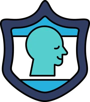 A blue shield with a smiling face on it Stock Illustration